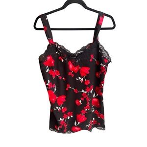 WHBM romantic rose silk blend black floral cami women top size Large